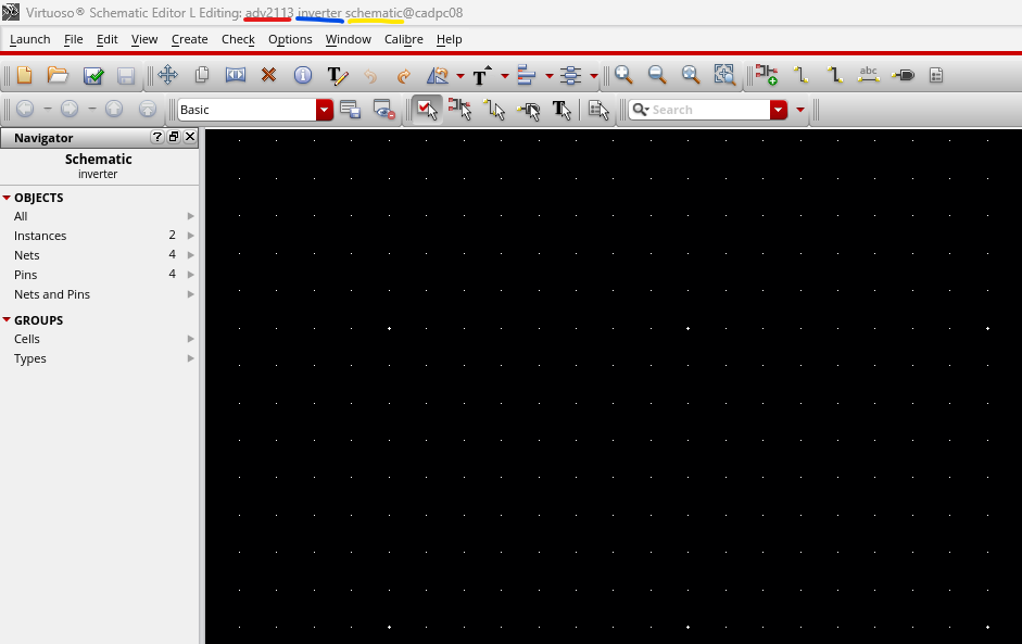 Empty inverter schematic in the Schematic Editor.